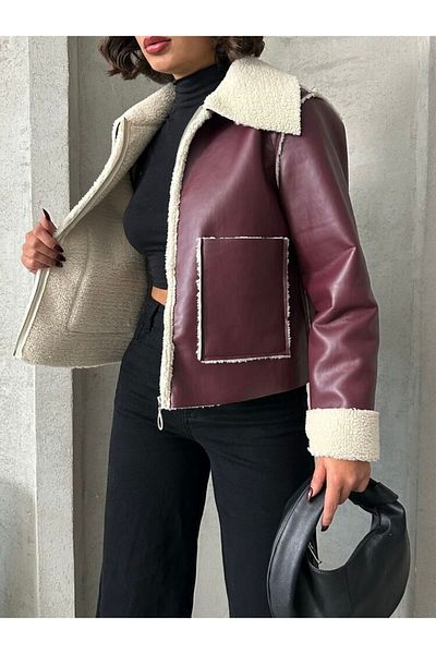 SUN STYLE Bordo Leather Inside Fur Coat