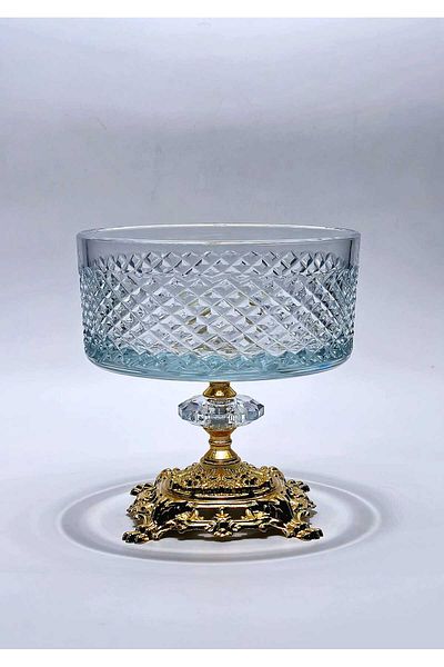 Kristal Market 16cm Cut Crystal Decor Metal Leg Glass Bowl Karizma