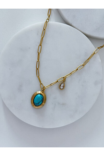 CHARMLUCKY ÇELİK TURKUAZ TAŞI KOLYE