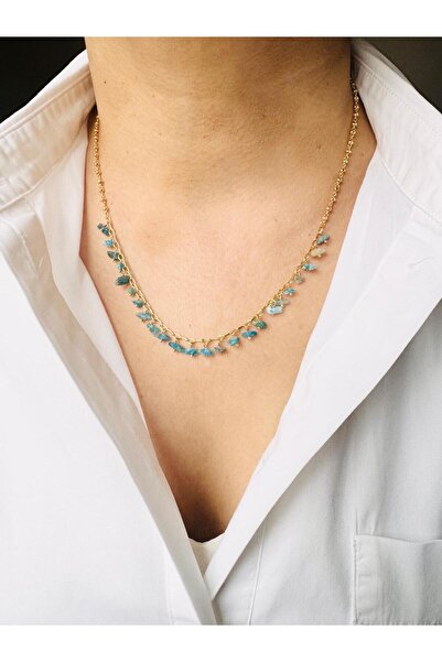 DEVİ fashion Doğal  Taşlı14 Ayar Altın Kaplama Kolye 45 cm