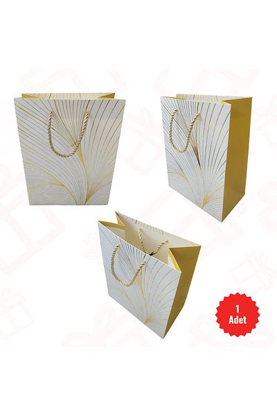 Tutku 1 BUC. Pungă cadou albă, elegantă, din carton aurit (23 cm x 18 cm) Pungă cadou