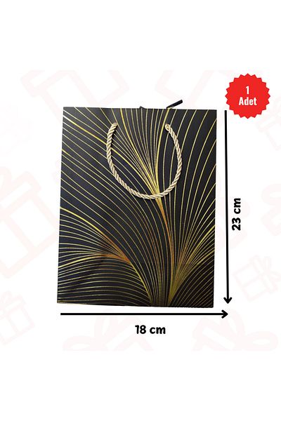 Tutku 1 BUC Negru, elegant, pungă cadou din carton aurit (23 cm x 18 cm) Pungă cadou, cadou