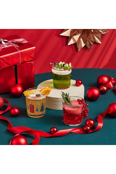 Karaca Home Neujahr Weihnachten 3-teiliges Metzgerbesen-Glasbecher-Set, 380 ml, Mehrfarbig