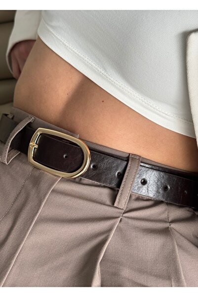 KİLİGİSTANBUL Hendri Acı Kahve Deri Oval Tokalı Kemer 100 Cm