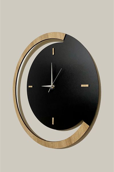 İnfigo Concept Decorative Wooden Black Wall Clock 42 cm - Moon