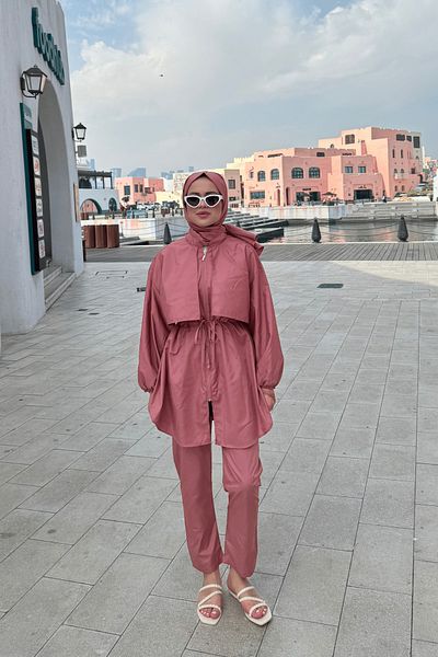 lurex moda Robe Detailed Hijab Swimsuit