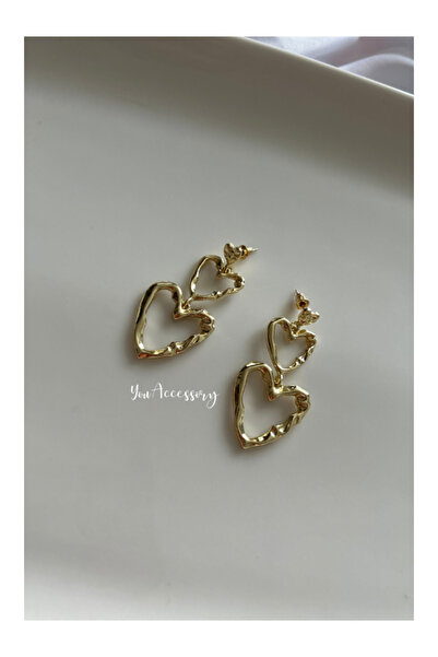 You Accessory İKİLİ SALLANTILI KALPLİ GOLD KÜPE