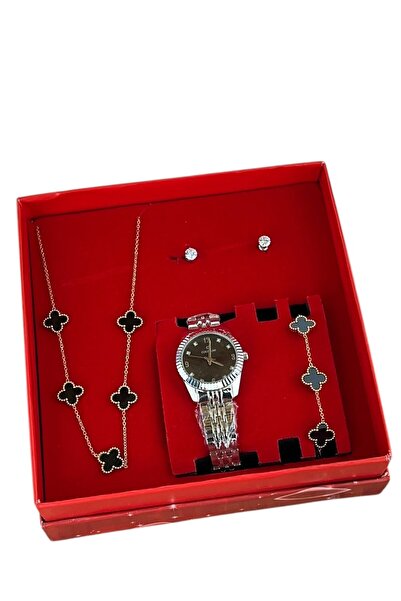 ESNASTORE Kadın Yonca Kolye Bileklik Saat Seti