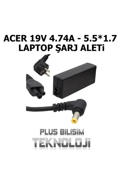ACER 19v 4.74a 5.5*1.7 Adaptör, Laptop Şarj Aleti, Sarı Uç, Standart 3.42 Uyumlu