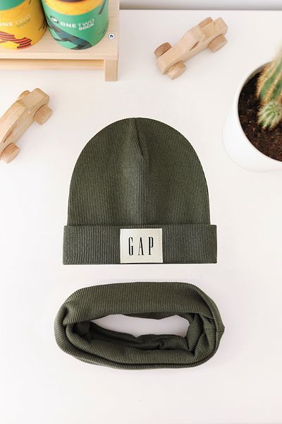 Doğan Collection Khaki Ribbed Labeled Beanie Neck Collar Set
