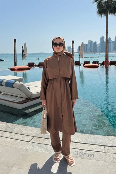 lurex moda Parachute Fabric Long Hijab Swimsuit