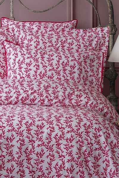 Leruum London طقم غطاء لحاف فاخر بنقشة زهور وردية فوشيا - 2 وسادة، مع أنابيب مطرزة، 240x220