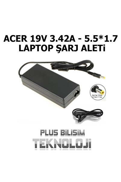 ACER 19v 3.42a 5.5*1.7 Adaptör, Laptop Şarj Aleti, Sarı Uç, Standart 4.74 Uyumlu