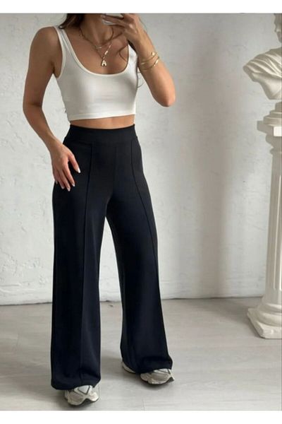 Love Womenx High Waist Recovery Black Modal Grass Trousers - Wide Leg