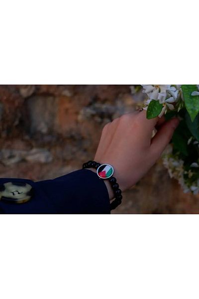 Herşey Nota Palestinian Map Bead Bracelet Black Stretchy Fit for Any Wrist