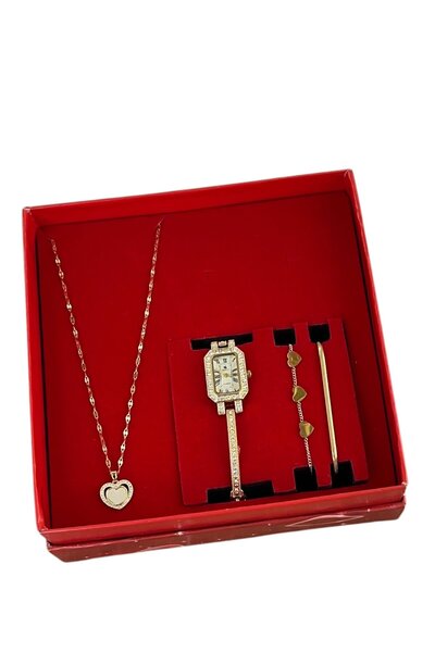 ESNASTORE Gold Kadın Kolye Bileklik Saat Seti