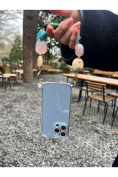 Cherry Carter حزام هاتف متوافق مع هاتف iPhone 16 Pro بتفاصيل حجرية وحافظة شفافة عالية الجودة - حزام بتصميم فاخر