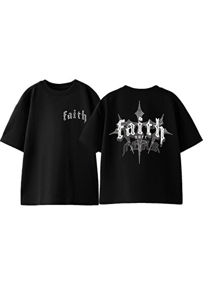 Anetos Tricou Faith Design Back cu imprimeu Cotton Black supradimensionat