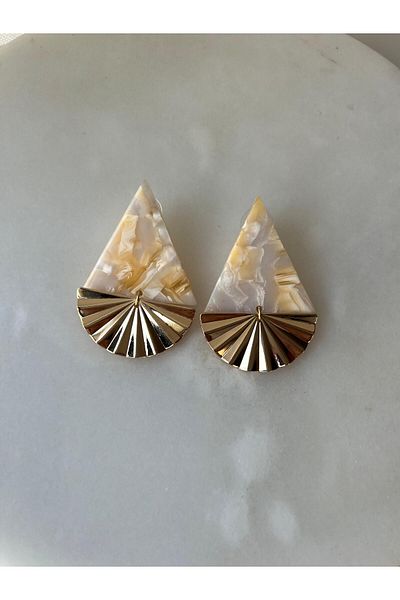 rimeaccessories Triangle Bone Gold Fan Earrings
