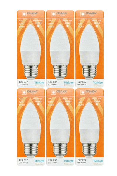 Osaka (6 Adet) Osaka 7W (50W) 6500K (Beyaz Işık) E27 Duylu (Kalın Duy) Mum Le...