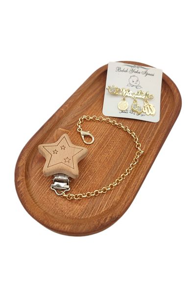 Sahi Aksesuar Star Clip Baby Pacifier Chain and Baby Collar Pin Set - Pacifier Strap Bezyi1697
