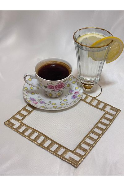Mustgross 6 Pieces Fabric Presentation Napkins - Coffee Side Embroidered Presentation Napkin, Cocktail Napkin