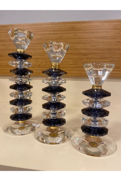 PLUS HOME ŞAMDAN MUMLUK 3'LÜ KRİSTAL EL YAPIMI FÜME ŞEFFAF 27 22 18 CM