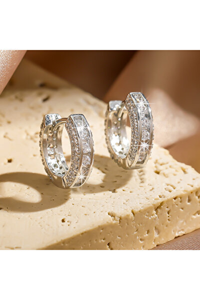 Choice أقراط دائرية فضية اللون بتصميم هيب هوب للرجال مرصعة بالكريستال ومتعددة الاستخدامات