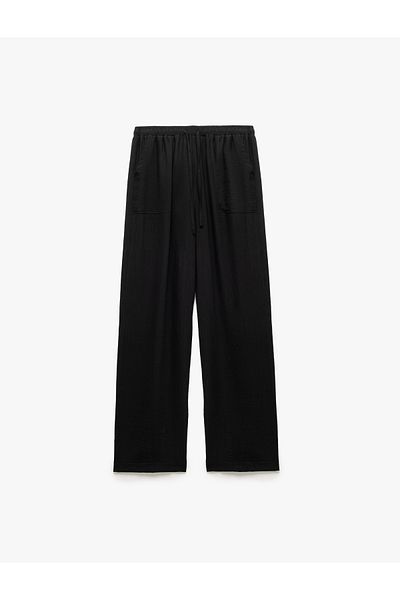 Koton Wide Leg Pocket Viscose Blended Trousers with Lace-Up Waist