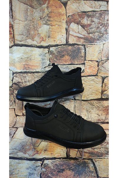 Özkan Ayakkabı Genuine Leather Black Nubuck Full Orthopedic Rubber Sole Tire Lace Winter Men's Shoes