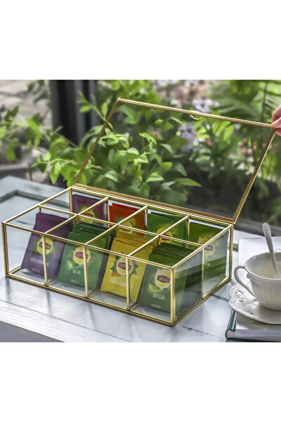 Generica 6-section metal box with glass lid, size 27*15*7 cm