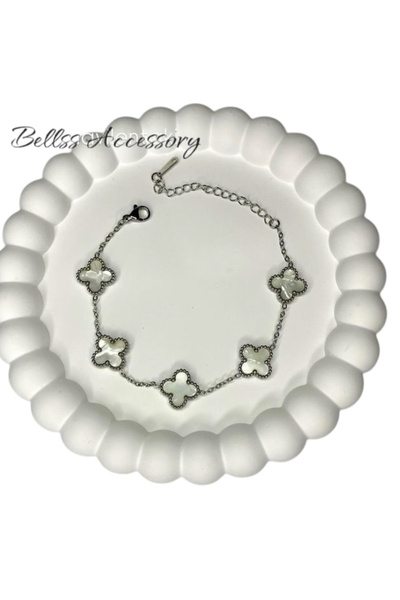 bellss accessory الصلب الفضة الأبيض البرسيم نموذج سوار