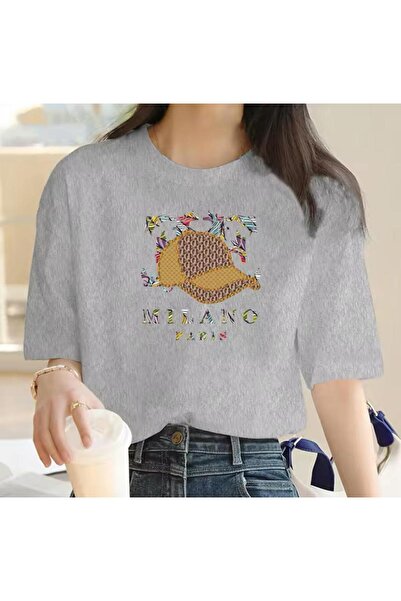 caddekombin Καπέλο Milano Γυναικείο μπλουζάκι με στάμπα από βαμβακερό χτενισμ...