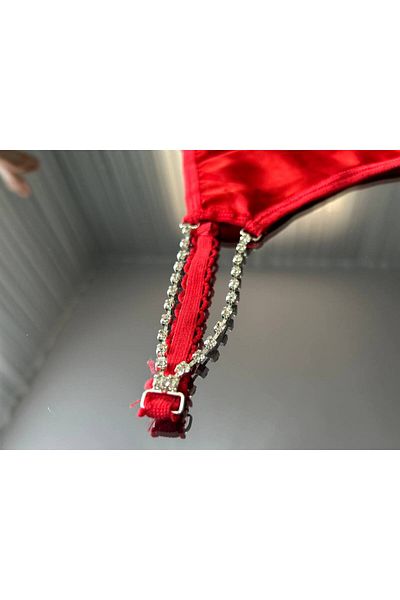 RUKOD Women's Red Seamless Shiny Stone Detailed New Year's Panties, Sexy Lingerie String Thong Bikini