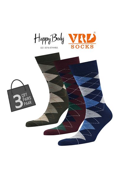 Happy Body Bamboo Men's 3-Piece Special Scarce Socket Patterned Washed Fabric Non-Smearing Rubber Seamless Toe End