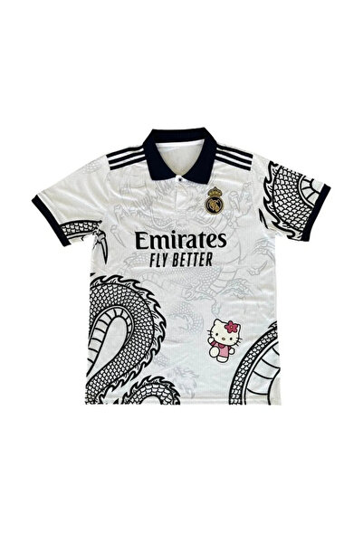 DEEFWEAR Siyah Kitty Dragon Jersey Beyaz Düğmeli Yaka T-shirt