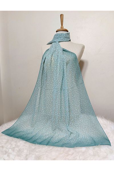REMOMODA 180X70 cm Small Leaf Patterned Chiffon Shawl