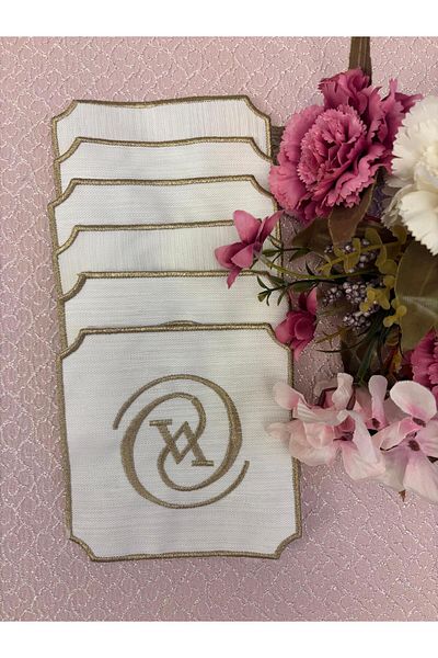 Mustgross 6 Pieces Fabric Presentation Napkins - Coffee Side Embroidered Presentation Napkin, Cocktail Napkin