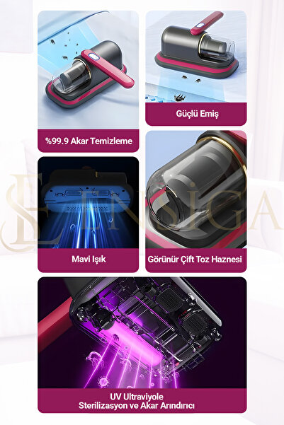 EN SİGA Şarjlı Kablosuz Yatak Kanepe Halı Toz Tüy Alerji Süpürge Uv Işınlı Ev El Vakum Temizleme Toz Giderme
