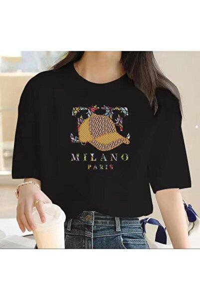 caddekombin Καπέλο Milano με στάμπα γυναικείο βαμβακερό χτενισμένο μπλουζάκι ...