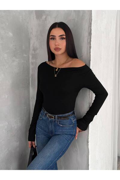 ByMisa Store Premium ποιότητας γυναικείο μαύρο μακρυμάνικο μπλουζάκι με γιακά πριγκίπισσας