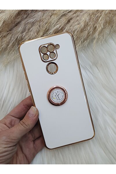 Aksesuarda Moda XİAOMİ REDMİ NOTE 9 Uyumlu Yüzüklü Standlı Gold Detaylı Lazer...