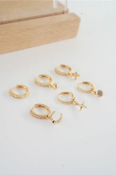 ARTEMİSİA Women's Vip Series Antiallergenic Mixed Figured Zircon Stone 6-Piece Earring Set