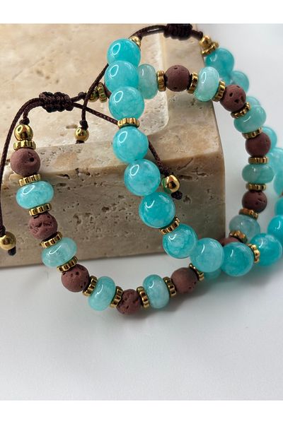 By Song Aksesuar Double Bracelet with Turquoise Ceyt Natural Stone