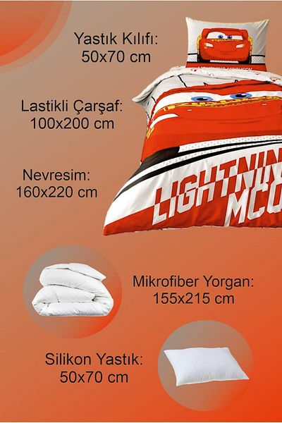 Taç Licensed Disney Cars Lightning Single Children's Duvet Cover + Duvet + Pillow
