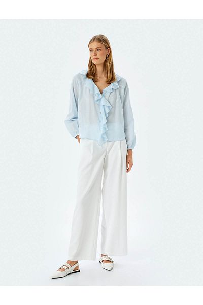 Koton Long Sleeve Light Blue Women's Shirt 5Sak60058Uw