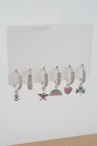 ARTEMİSİA Women's Vip Series Antiallergenic Mixed Figured Zircon Stone 6-Piece Earring Set