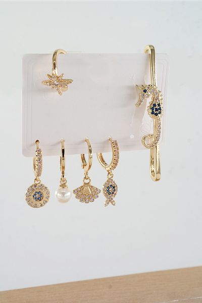 ARTEMİSİA Women's Vip Series Antiallergenic Mixed Figured Zircon Stone 6-Piece Earring Set