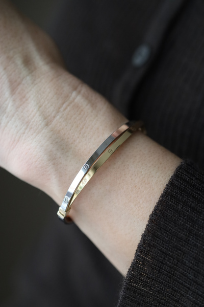 Yenigün Kuyumculuk 14 Ayar Altın Çiftli Sarı Beyaz Renkli Çivi Kelepçe