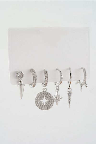 ARTEMİSİA Women's Vip Series Antiallergenic Mixed Figured Zircon Stone 6-Piece Earring Set